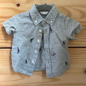 Janie and Jack Sage Green Animal Print Button Down Shirt